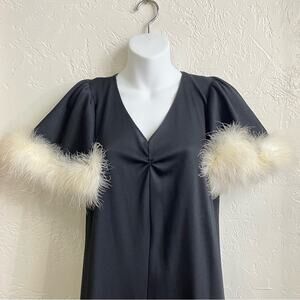 Vintage 70’s Black Feather Maxi Dress Medium